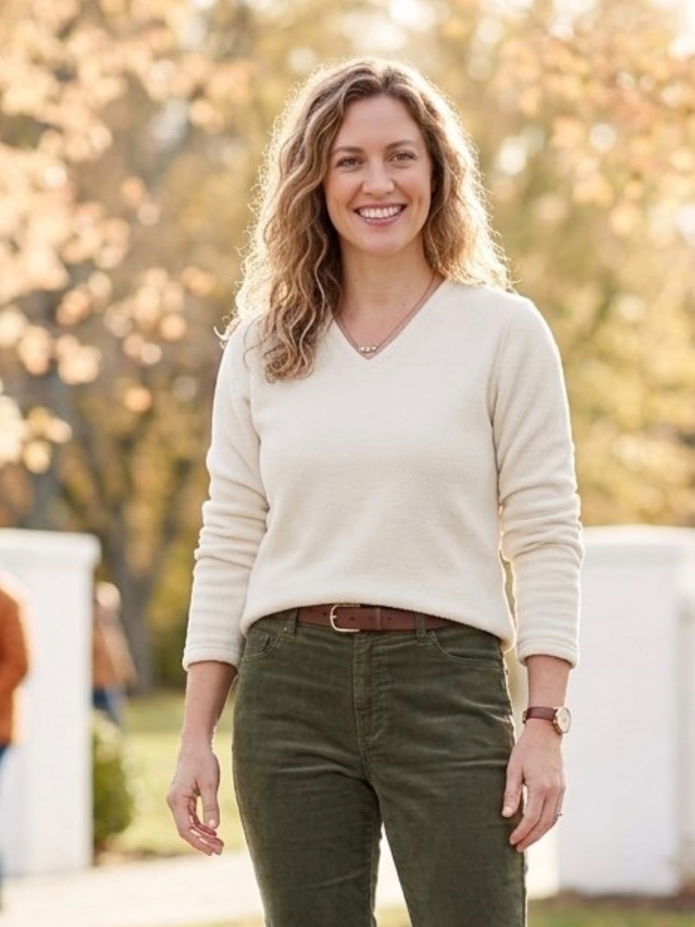 L.L. Bean Deep Pile Fleece Sherpa V-Neck Sweater Women's L Regular Cream 0HY65